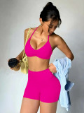 Women Seamless Yoga Halter Neck Low Back High Stretch Butt Lift Leggings Two-Piece Set