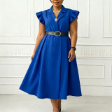 Summer Women Elegant Turn-Down Collar Double-Breasted Short Sleeve Plus Size Africa Dress