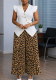 Women Fashion Sleeveless Button Solid V-Neck Printed Pleated Wide-Leg Pants Africa Two-Piece Set