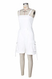 Women Solid Color Strap High Waist Midi Cargo Jumpsuit