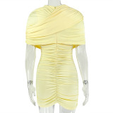 Women Slim Bodycon Wrinkled Waist Short Dress