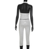 Women Polka Dot Halter Neck Tank Top Cropped Pants Two-Piece Set