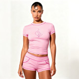 Women Sexy Sport Print Round Neck T-Shirt Shorts Set