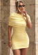 Women Slim Bodycon Wrinkled Waist Short Dress