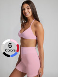 Women Seamless Yoga Halter Neck Low Back High Stretch Butt Lift Leggings Two-Piece Set