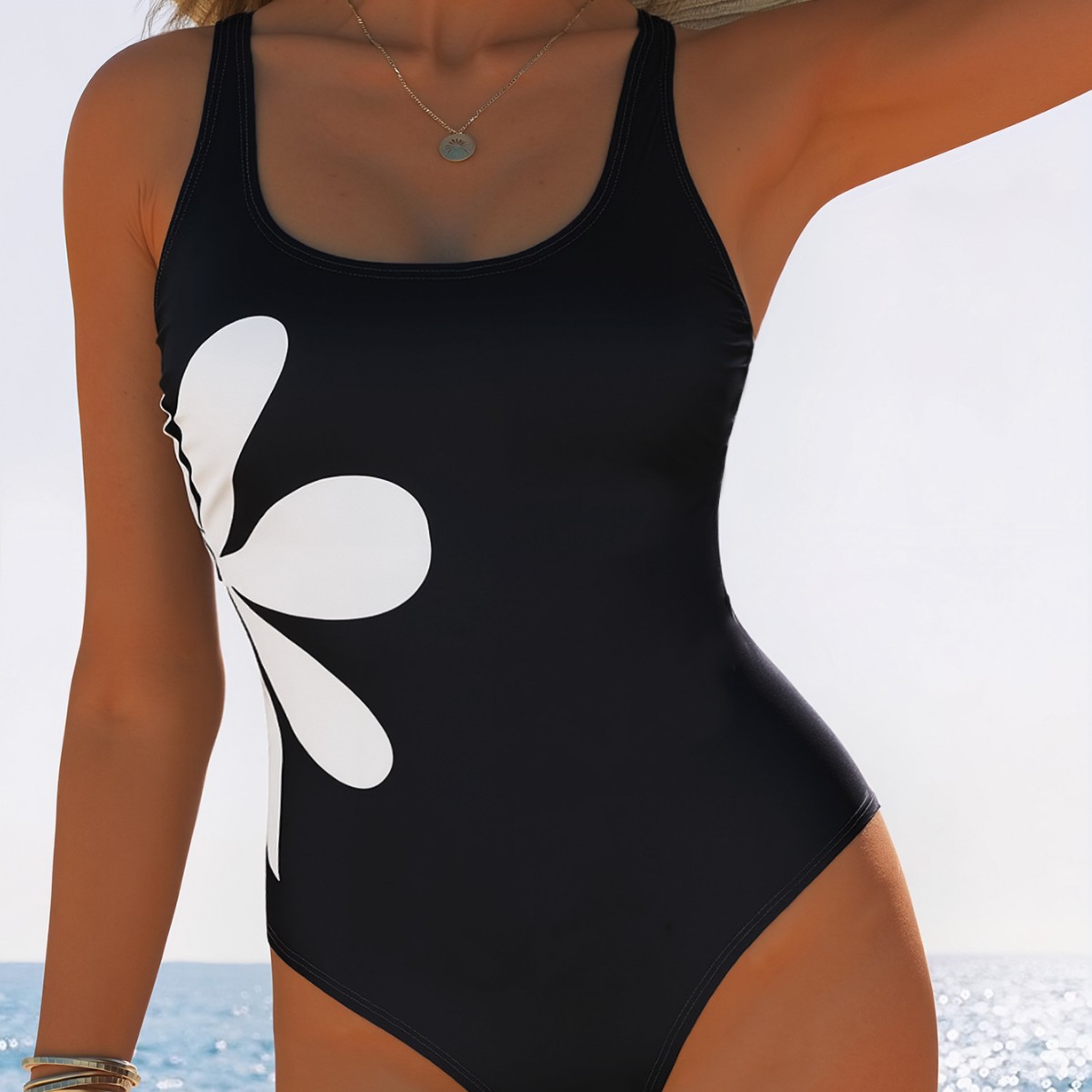 Printed Slim Fit One-Piece Swimsuit for Pool Wear