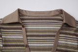 Women American Summer Striped V-neck Short Sleeve Skirt Set