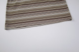 Women American Summer Striped V-neck Short Sleeve Skirt Set