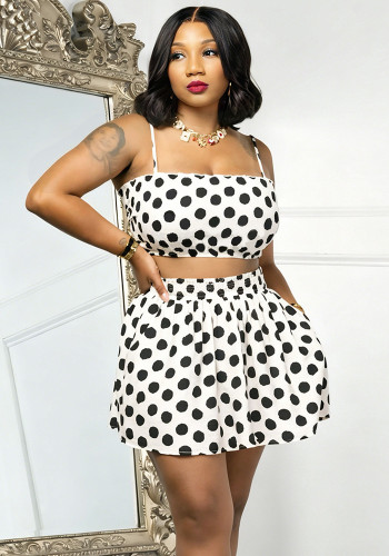 Women Polka Dot Sexy Tank Top Skirt Two-Piece Set