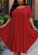 Plus Size Women Solid Round Neck Short Sleeve A-Line Midi Dress