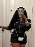 Women Windproof Patchwork Jacket Shorts Two-Piece Set
