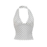 Women Polka Dot Halter Neck Tank Top Cropped Pants Two-Piece Set