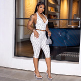 Women Polka Dot Halter Neck Tank Top Cropped Pants Two-Piece Set