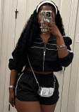 Women Windproof Patchwork Jacket Shorts Two-Piece Set