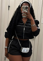 Women Windproof Patchwork Jacket Shorts Two-Piece Set Women Windproof Patchwork Jacket Shorts Two-Piece Set