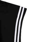 Women Casual Sport Hooded T-Shirt Wide-Leg Pants Striped Two-Piece Set