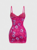 Women Sexy Lace Strap Slim Waist Print Low Back Bodycon Dress