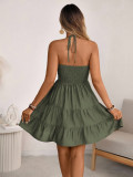 Women Solid Halter Neck Lace-Up Low Back Mini Dress
