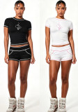 Women Sexy Sport Print Round Neck T-Shirt Shorts Set