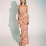 Summer Women Slim Waist Printed Strap Dress