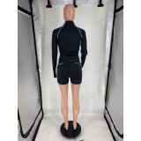 Women Sexy Casual Long Sleeve Sport Shorts Set