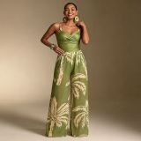 Women Slim Fit One-Piece Swimsuit Wide Leg Pants Two-Piece Swim Set