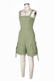 Women Solid Color Strap High Waist Midi Cargo Jumpsuit