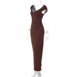 Summer Women V-Neck Low Back Slit Slim Fit Dress