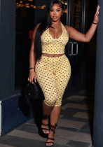 Women Polka Dot Halter Neck Tank Top Cropped Pants Two-Piece Set Women Polka Dot Halter Neck Tank Top Cropped Pants Two-Piece Set