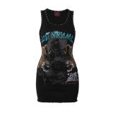 Women Pink Print Sleeveless Bodycon Dress