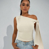 Summer Women Slim Tie Knot Slash Shoulder Sleeveless Top