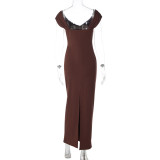 Summer Women V-Neck Low Back Slit Slim Fit Dress