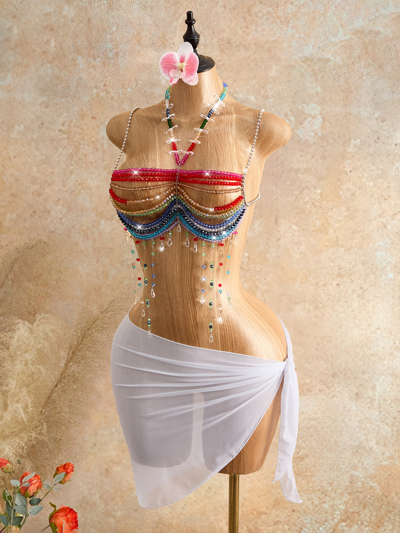Beaded Crop Top Vest for Holiday Parties