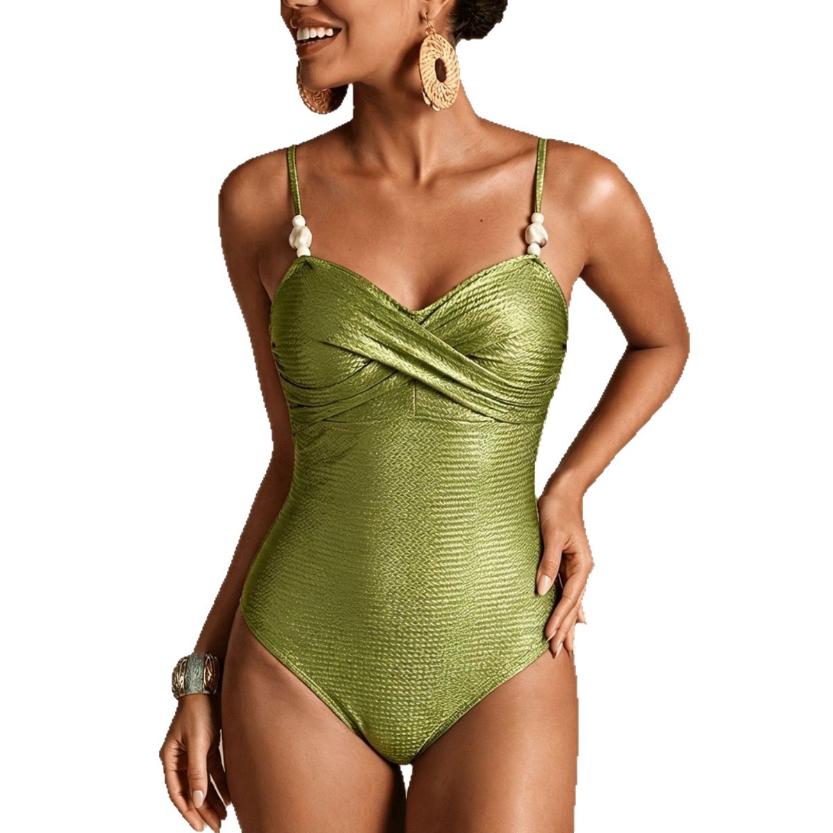 Slim Fit One-Piece Swimsuit & Wide Leg Pants Set