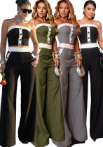 Summer Women Strapless Striped Pants Set Sexy Fashion Two-Piece Set Summer Women Strapless Striped Pants Set Sexy Fashion Two-Piece Set