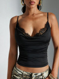 Women Solid Lace Patchwork Slim Fit Sexy Tank Top