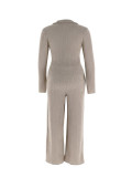 Women Casual Career Textured Bell Bottom Slim Waist Wide-Leg Pants Two-Piece Set