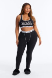 Sexy Black Women Printed Slim Fit Tank Top Pants Set