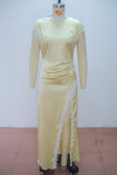 Women Summer Lace Patchwork Slit Maxi Dress