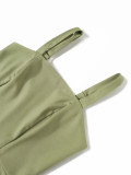Women Solid Color Strap High Waist Midi Cargo Jumpsuit