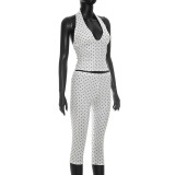 Women Polka Dot Halter Neck Tank Top Cropped Pants Two-Piece Set