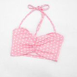 Women Strap Tank Tight Fit Polka Dot Headband Three-Piece Set