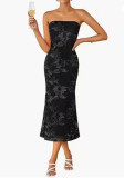 Women Strapless Embroidered Bodycon Dress