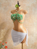 Women Green Beaded Halter Neck Crop Top Beach Party Vest