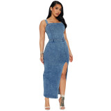 Women Sexy Strap Sleeveless Low Back Tight Waist Denim Dress