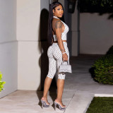 Women Polka Dot Halter Neck Tank Top Cropped Pants Two-Piece Set