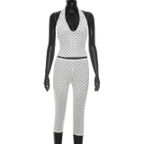 Women Polka Dot Halter Neck Tank Top Cropped Pants Two-Piece Set