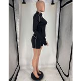 Women Sexy Casual Long Sleeve Sport Shorts Set