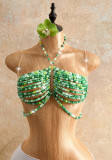 Women Green Beaded Halter Neck Crop Top Beach Party Vest