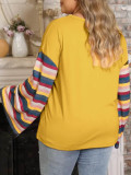 Plus Size Women Round Neck Patchwork Long Sleeve T-Shirt